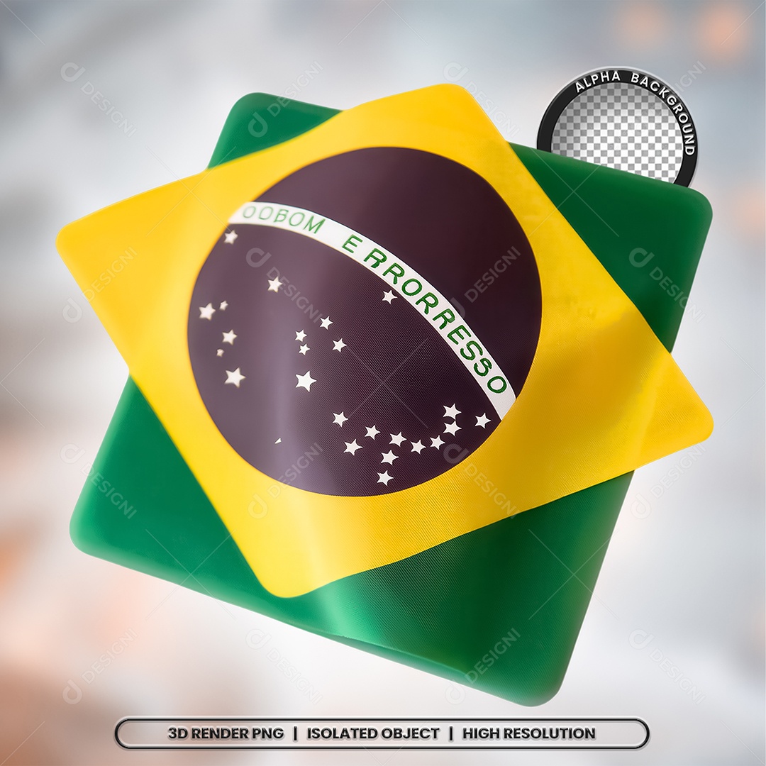 Elemento 3D Ícone Bandeira do Brasil para Composição PSD