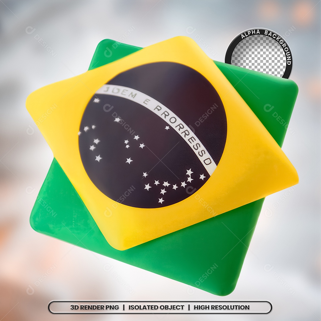 3D Element Icon Flag of Brazil for PSD Composition