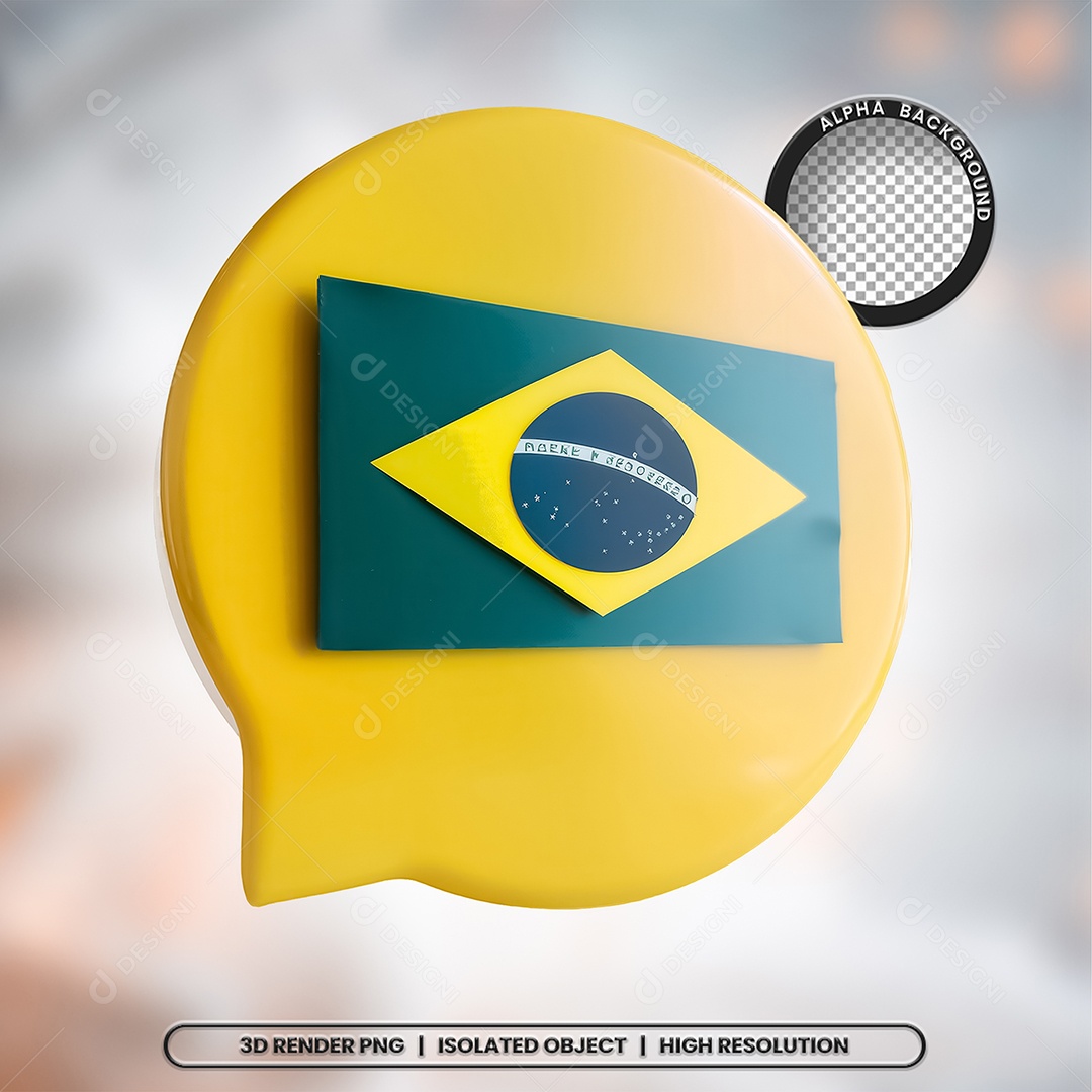 Elemento 3D Ícone Bandeira do Brasil para Composição PSD