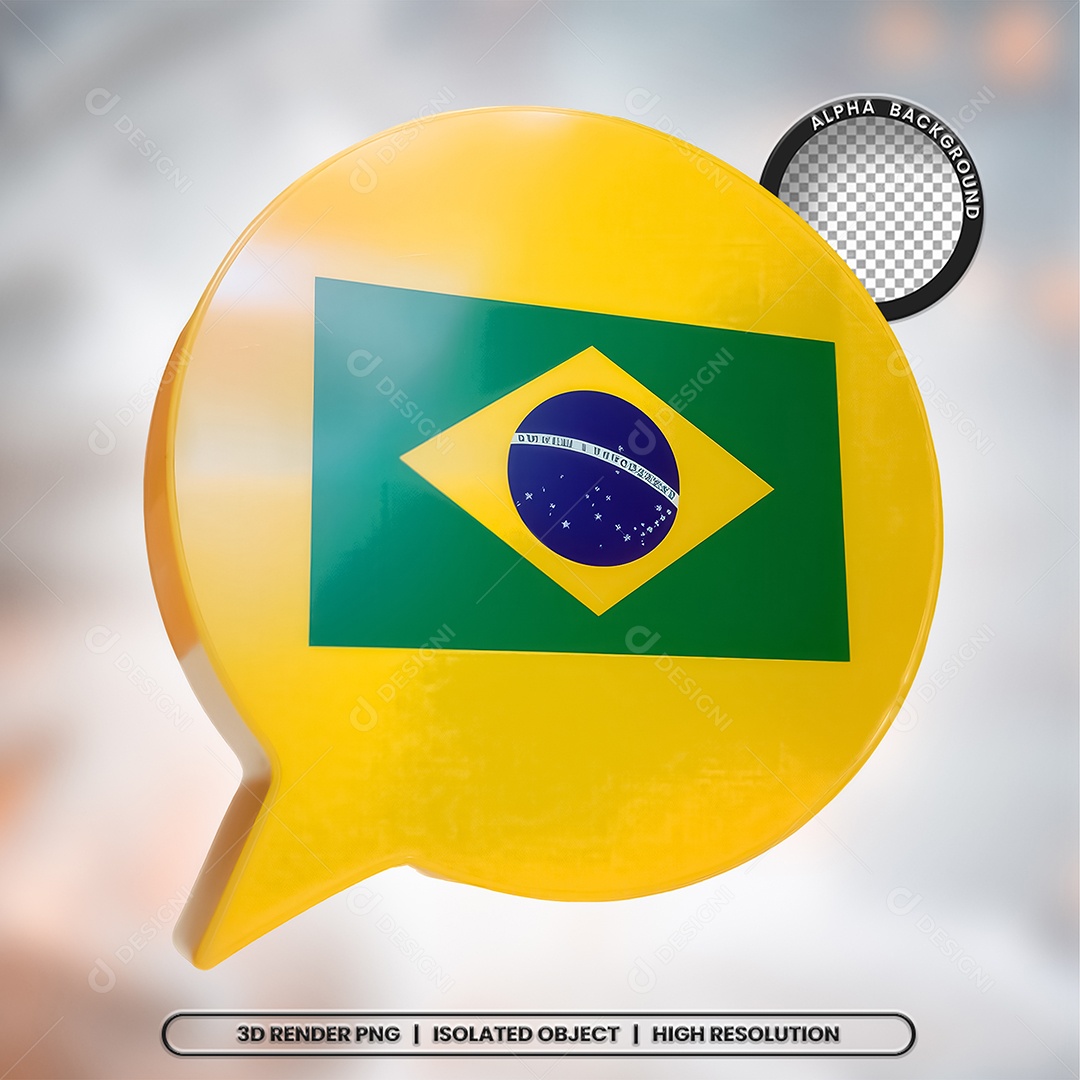 Elemento 3D Ícone Bandeira do Brasil para Composição PSD