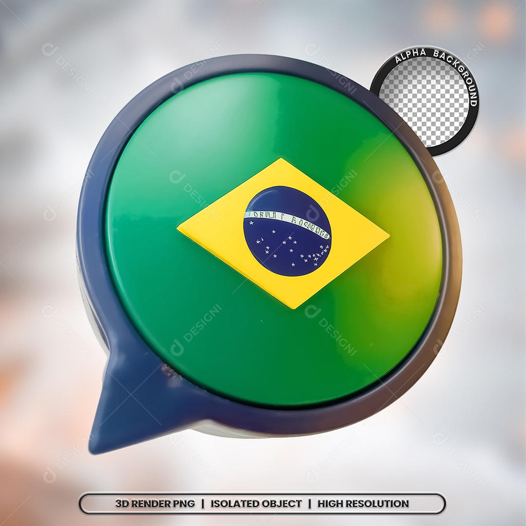 Elemento 3D Ícone Bandeira do Brasil para Composição PSD