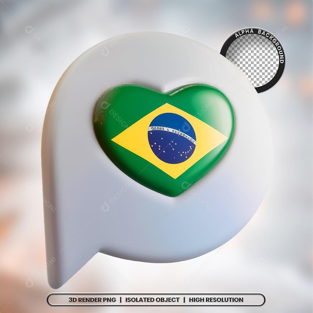 Elemento 3D Ícone Bandeira do Brasil para Composição PSD