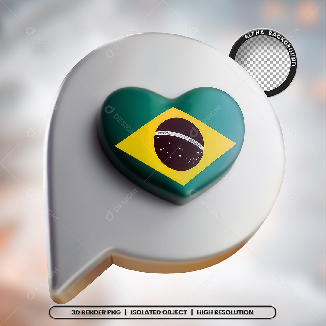 Elemento 3D Ícone Bandeira do Brasil para Composição PSD