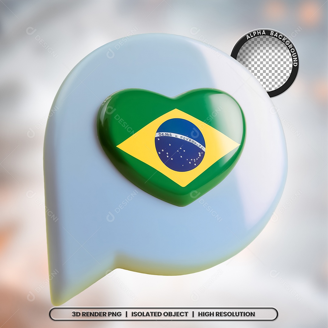Elemento 3D Ícone Bandeira do Brasil para Composição PSD