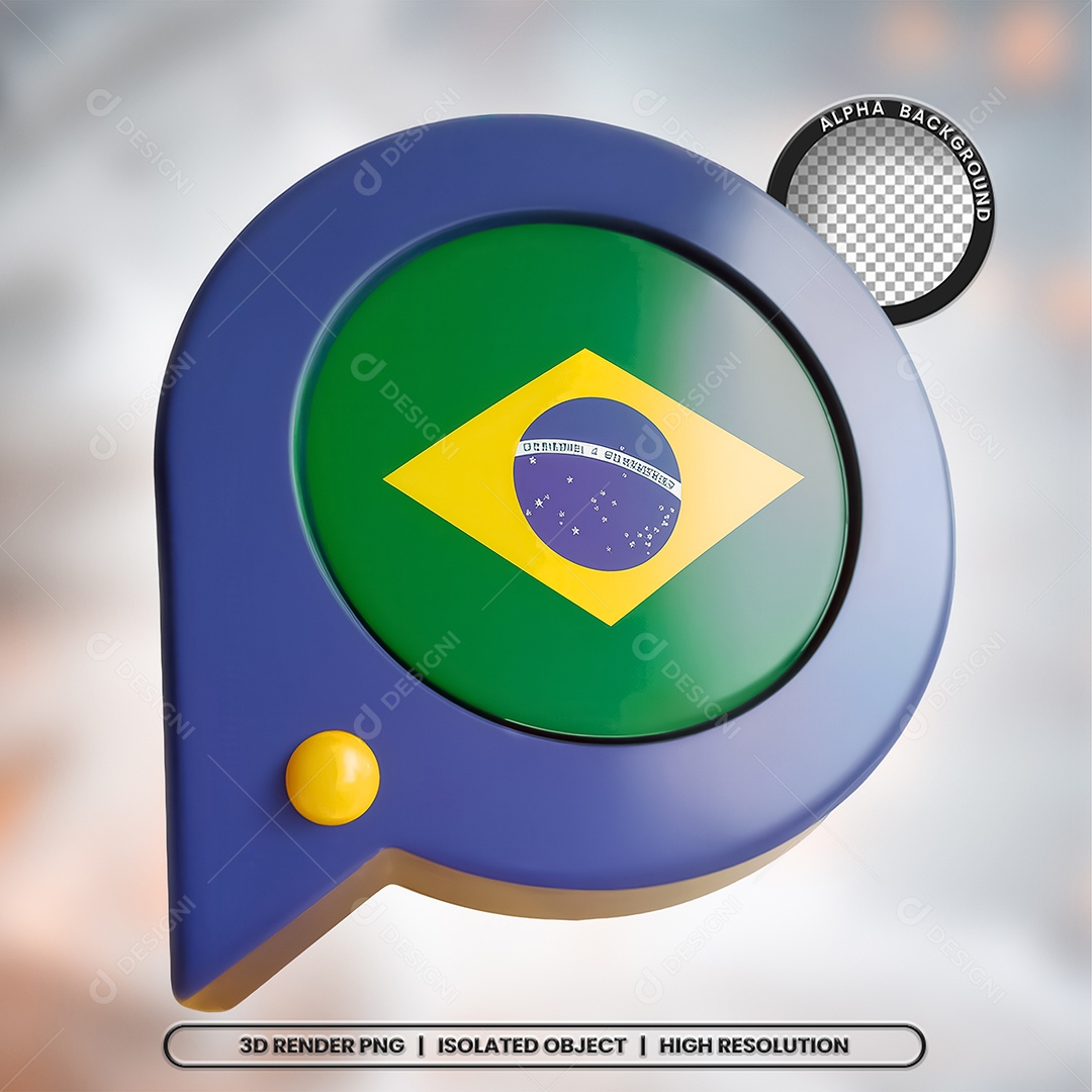 Elemento 3D Ícone Bandeira do Brasil para Composição PSD