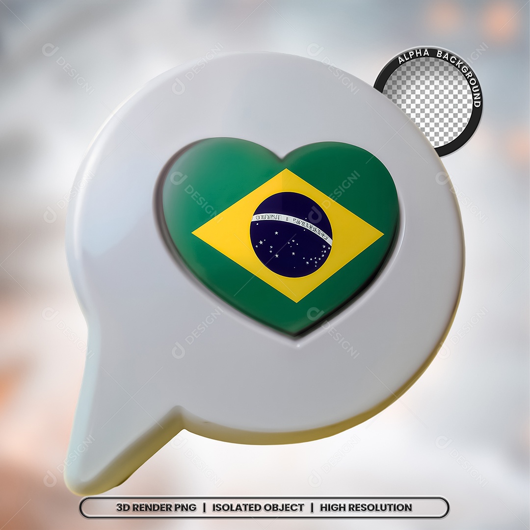 Elemento 3D Ícone Bandeira do Brasil para Composição PSD