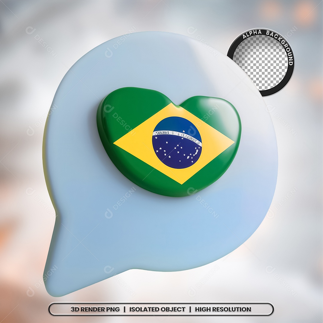 Elemento 3D Ícone Bandeira do Brasil para Composição PSD