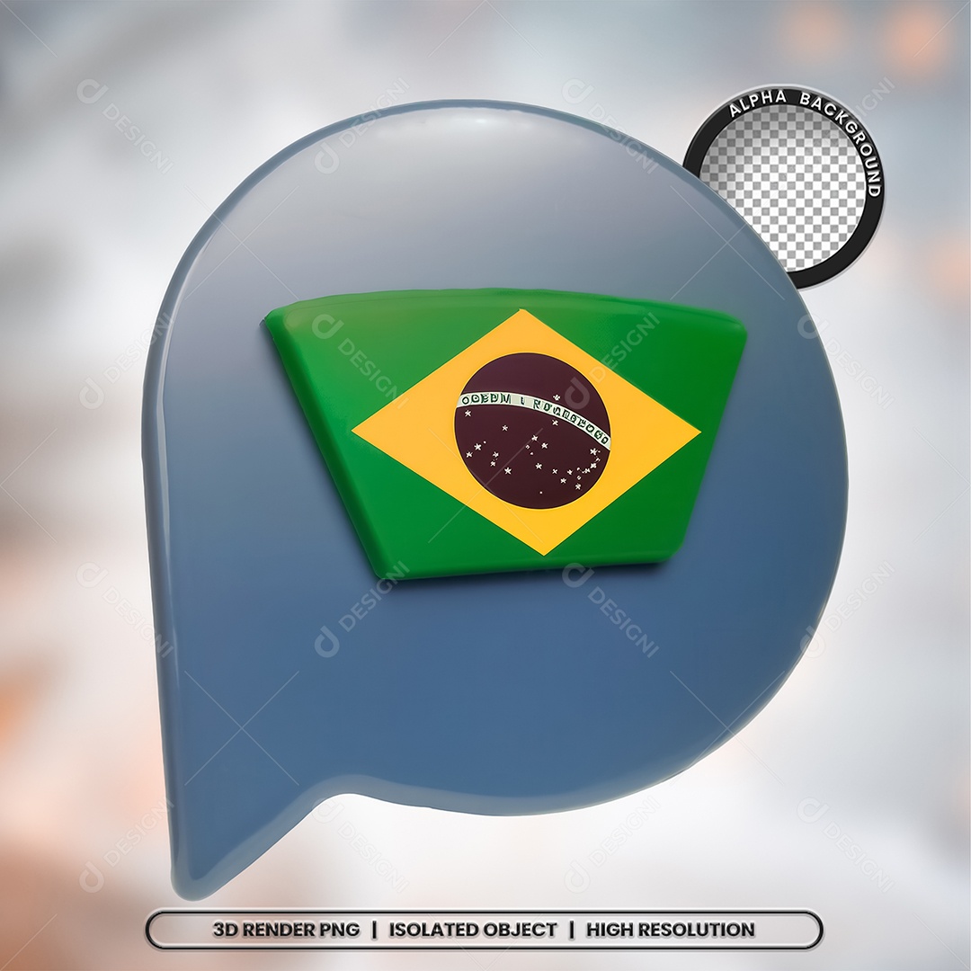 Elemento 3D Ícone Bandeira do Brasil para Composição PSD