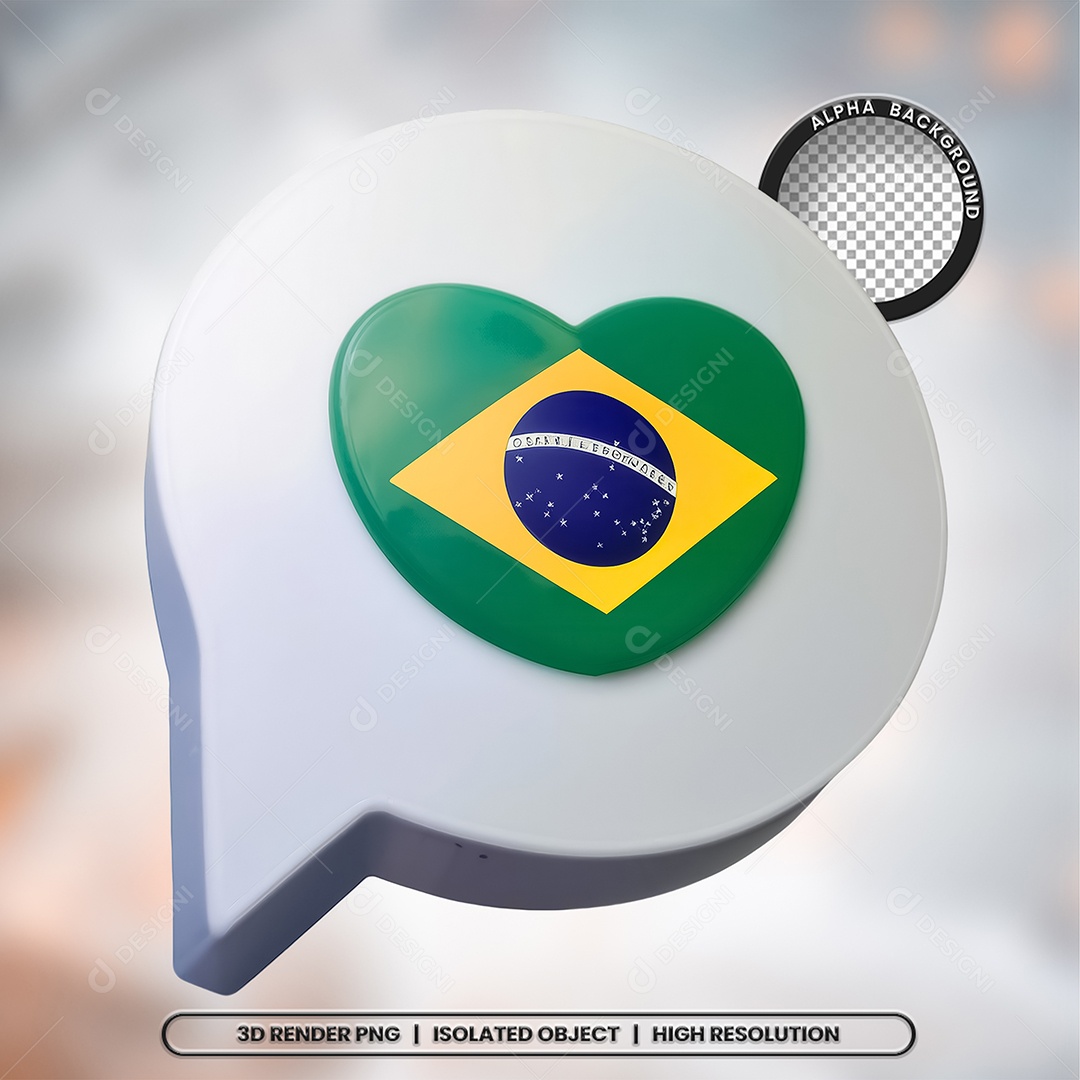 Elemento 3D Ícone Bandeira do Brasil para Composição PSD