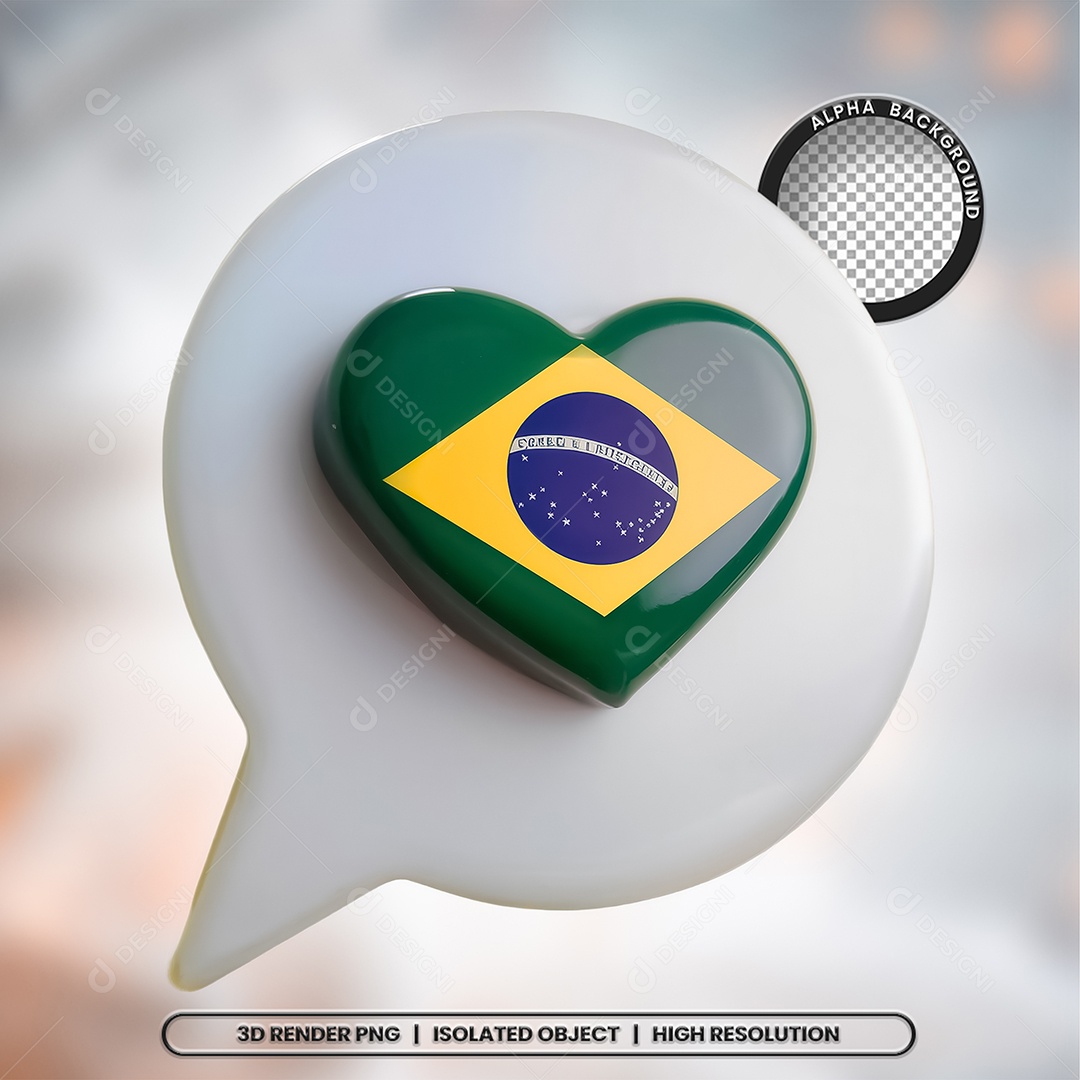 Elemento 3D Ícone Bandeira do Brasil para Composição PSD