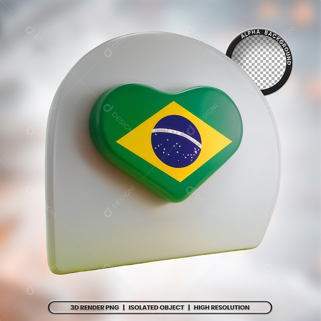 Elemento 3D Ícone Bandeira do Brasil para Composição PSD