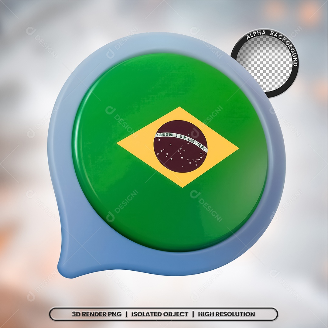 Elemento 3D Ícone Bandeira do Brasil para Composição PSD