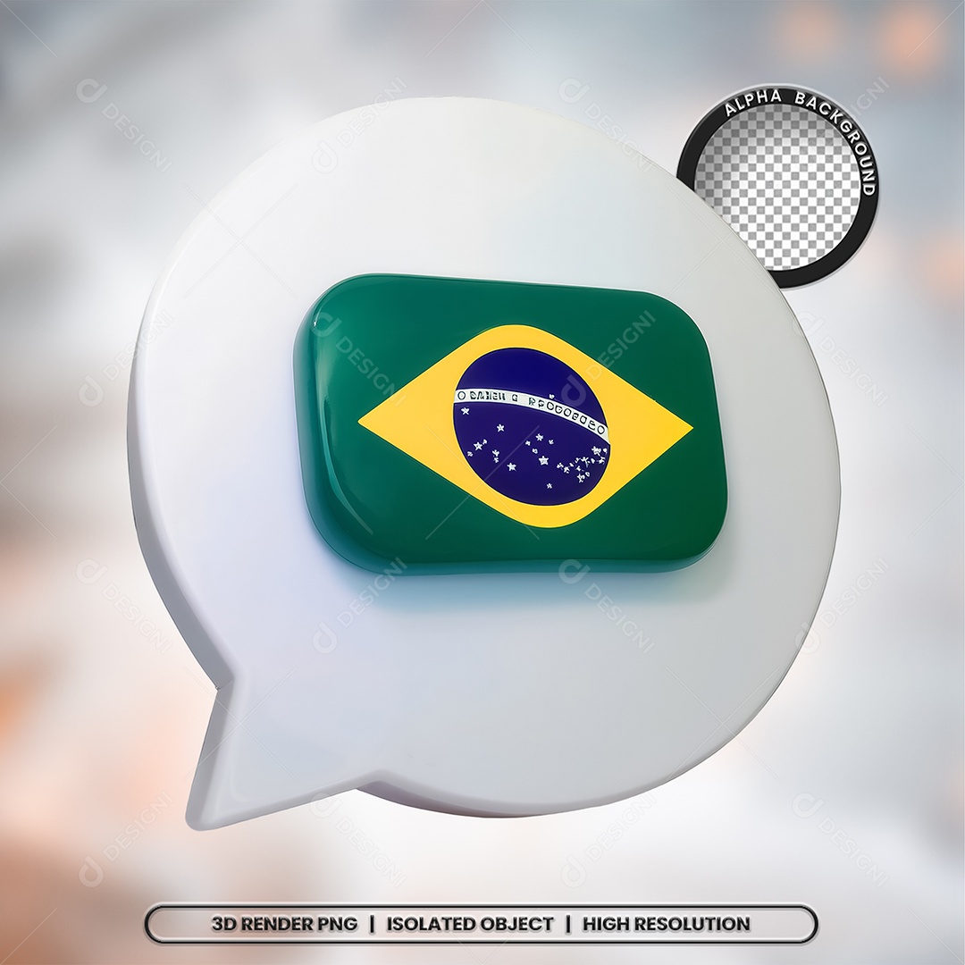 Elemento 3D Ícone Bandeira do Brasil para Composição PSD