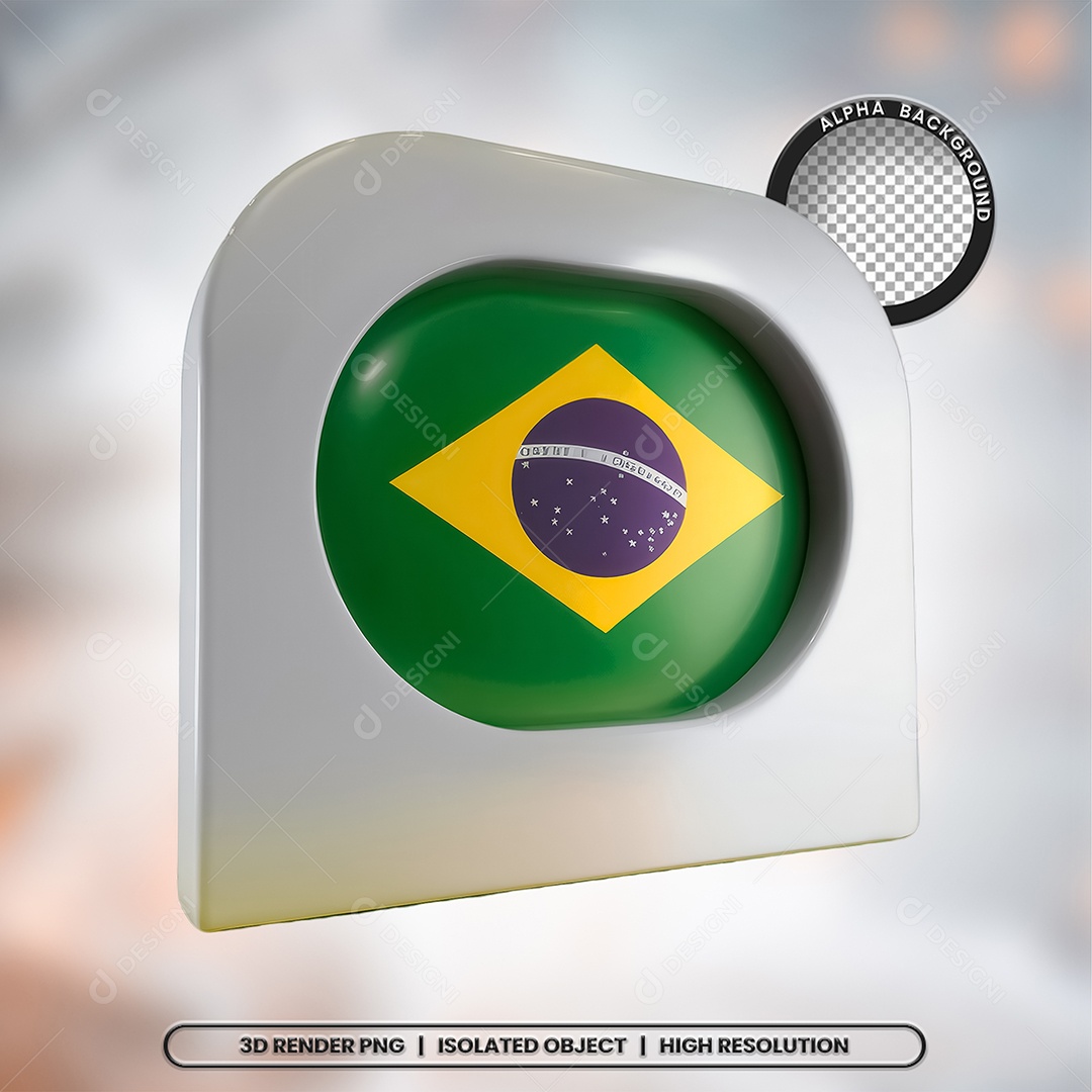 Elemento 3D Ícone Bandeira do Brasil para Composição PSD
