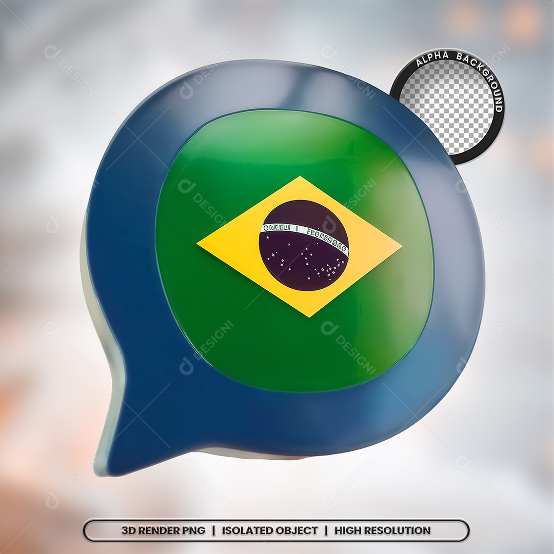 Elemento 3D Ícone Bandeira do Brasil para Composição PSD