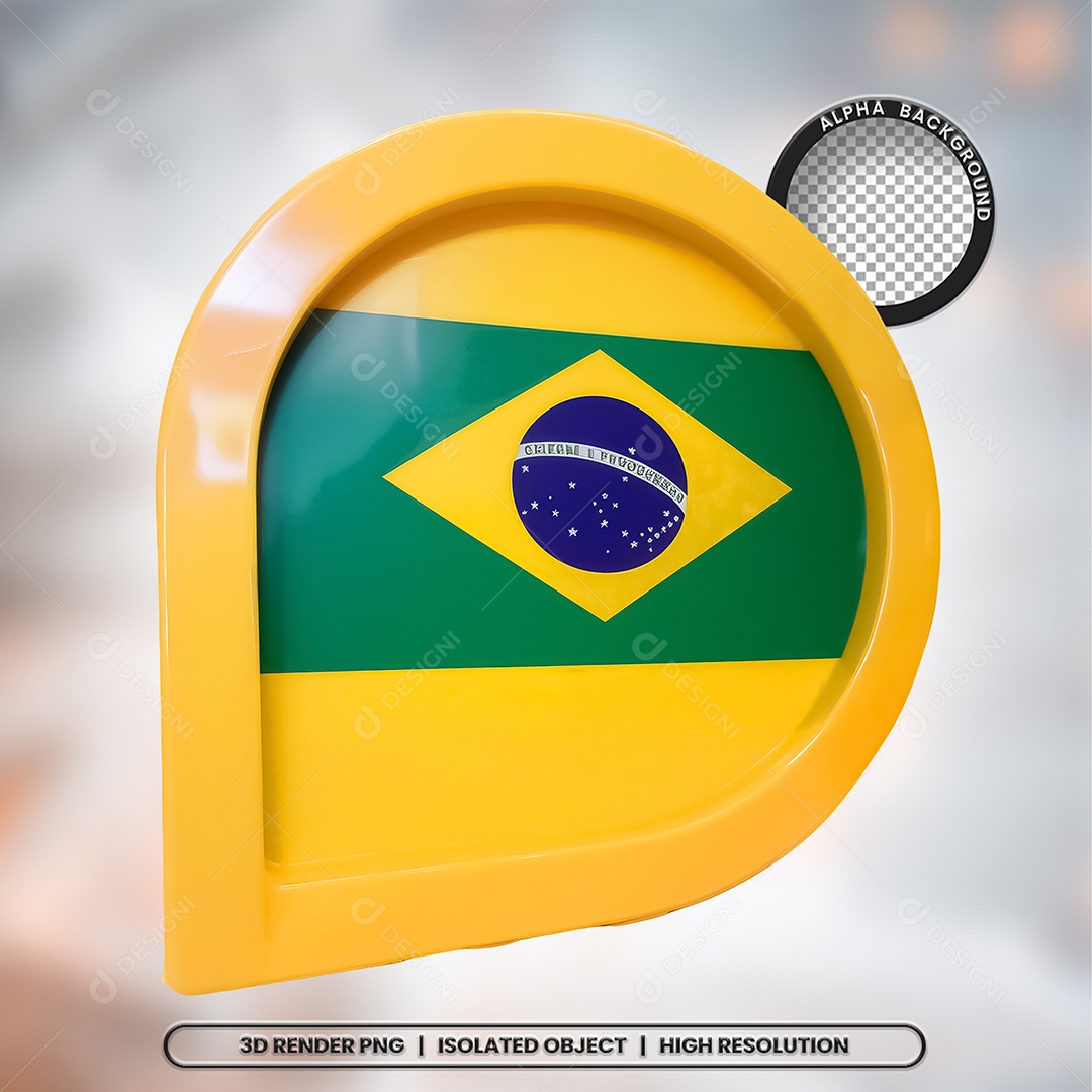 Elemento 3D Ícone Bandeira do Brasil para Composição PSD