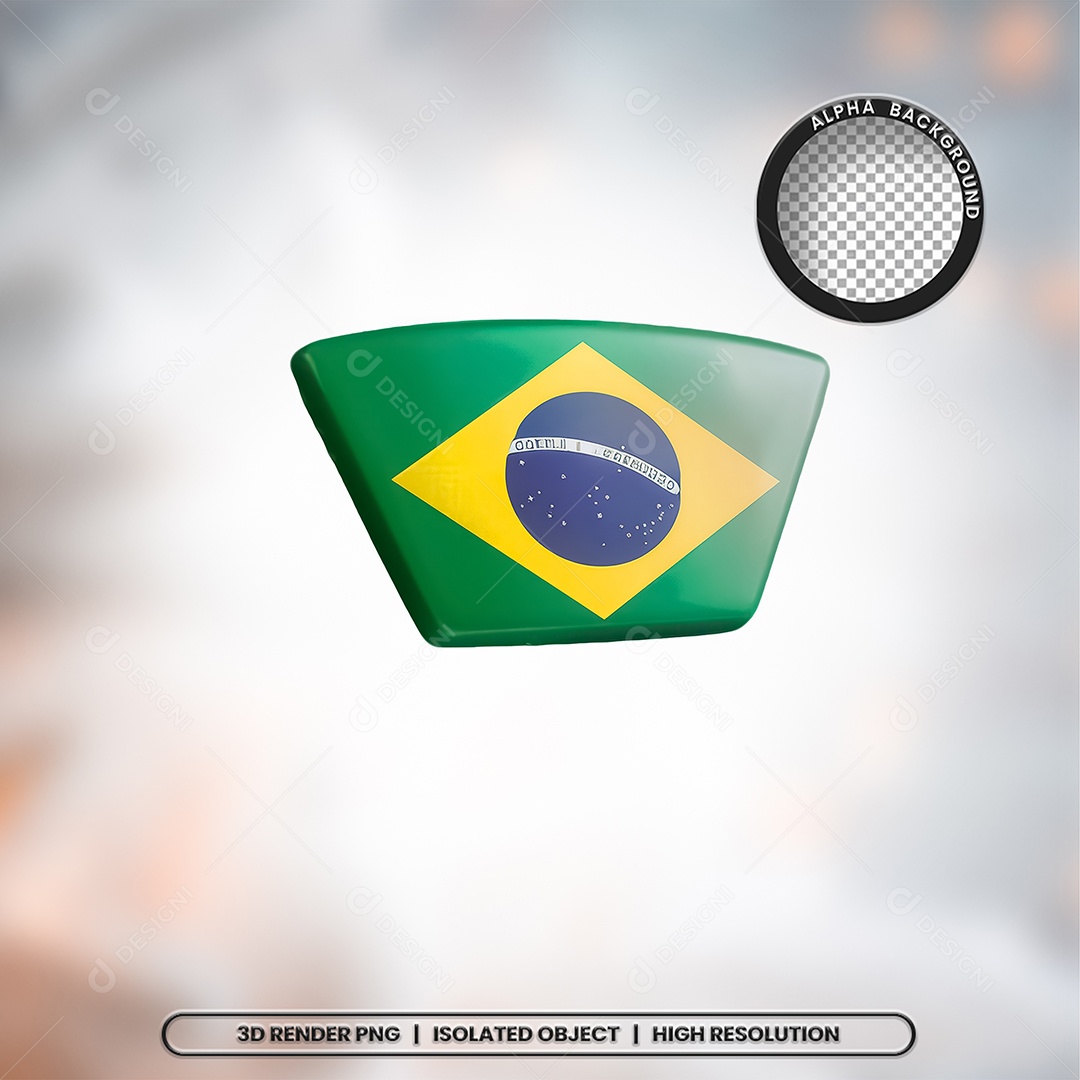 Elemento 3D Ícone Bandeira do Brasil para Composição PSD
