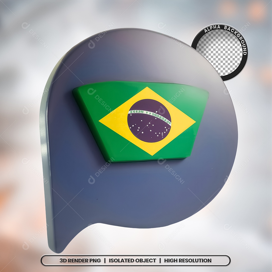Elemento 3D Ícone Bandeira do Brasil para Composição PSD