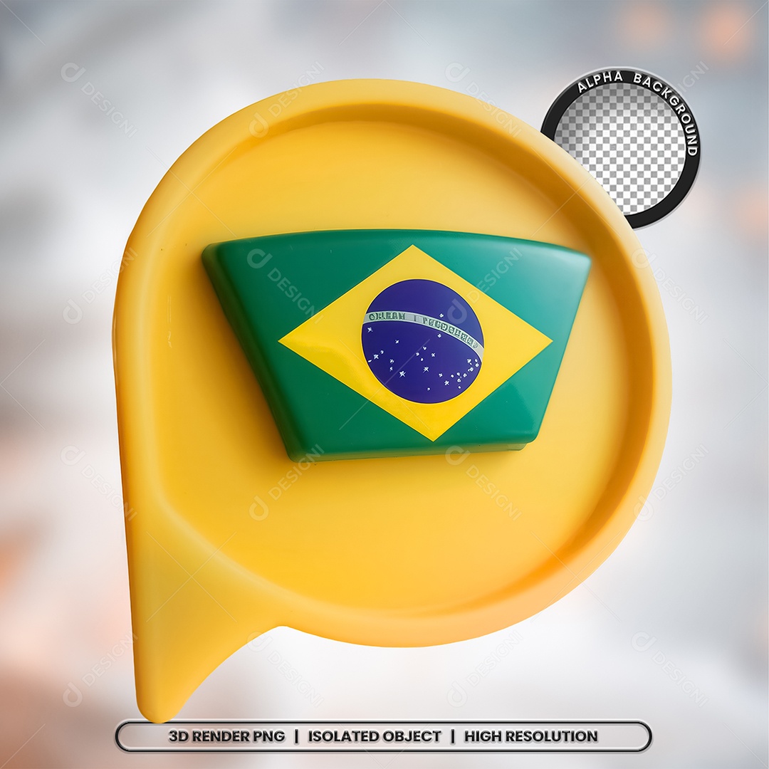 Elemento 3D Ícone Bandeira do Brasil para Composição PSD