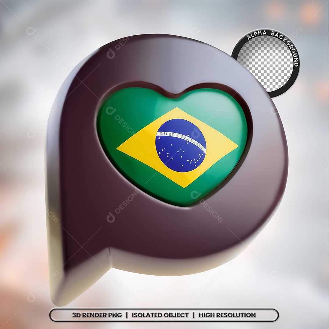 Elemento 3D Ícone Bandeira do Brasil para Composição PSD