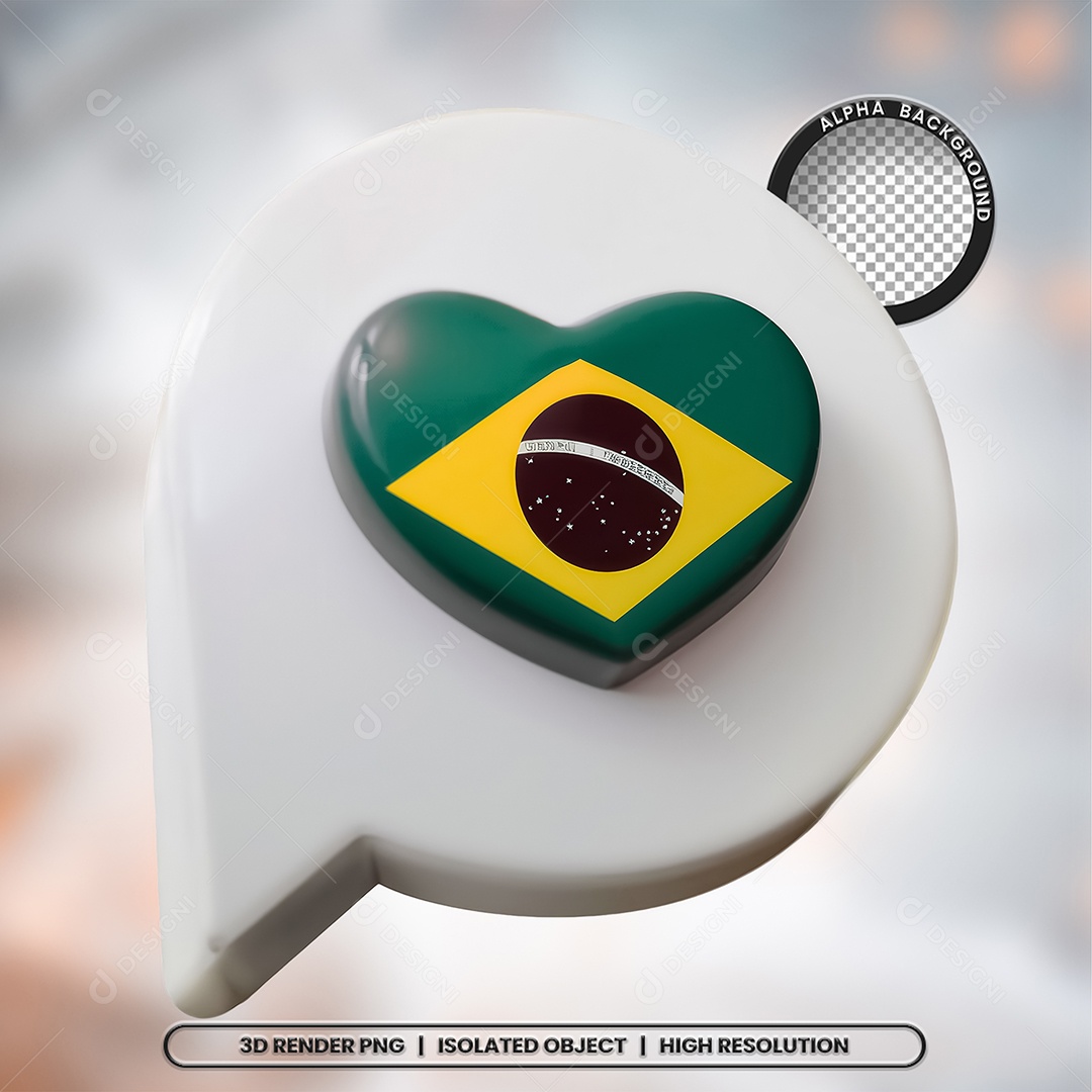 Elemento 3D Ícone Bandeira do Brasil para Composição PSD