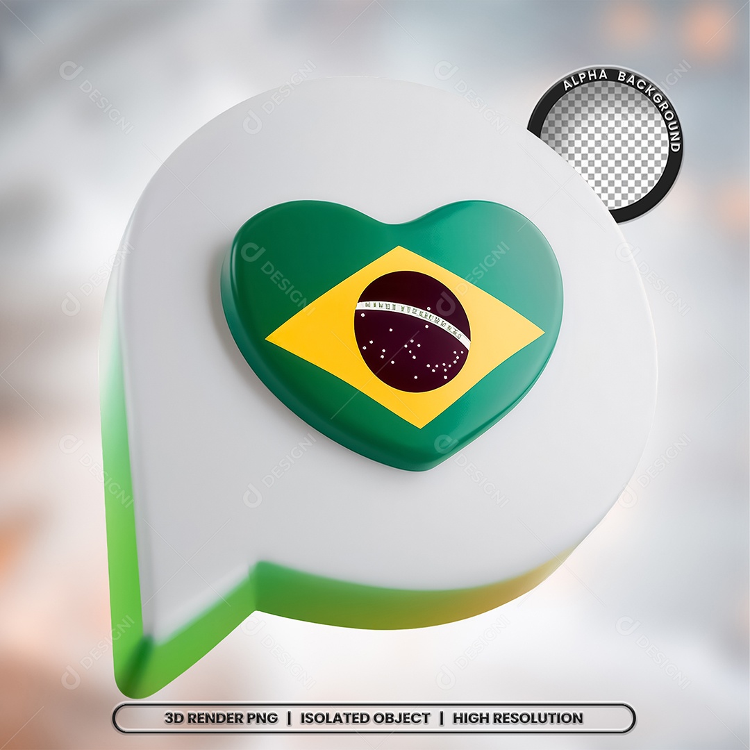 Elemento 3D Ícone Bandeira do Brasil para Composição PSD