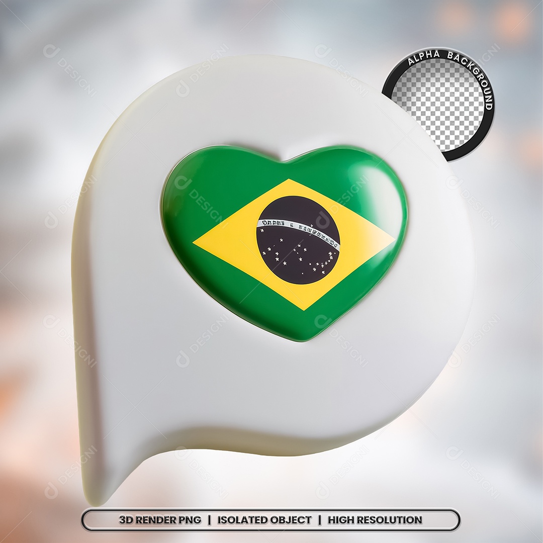 Elemento 3D Ícone Bandeira do Brasil para Composição PSD