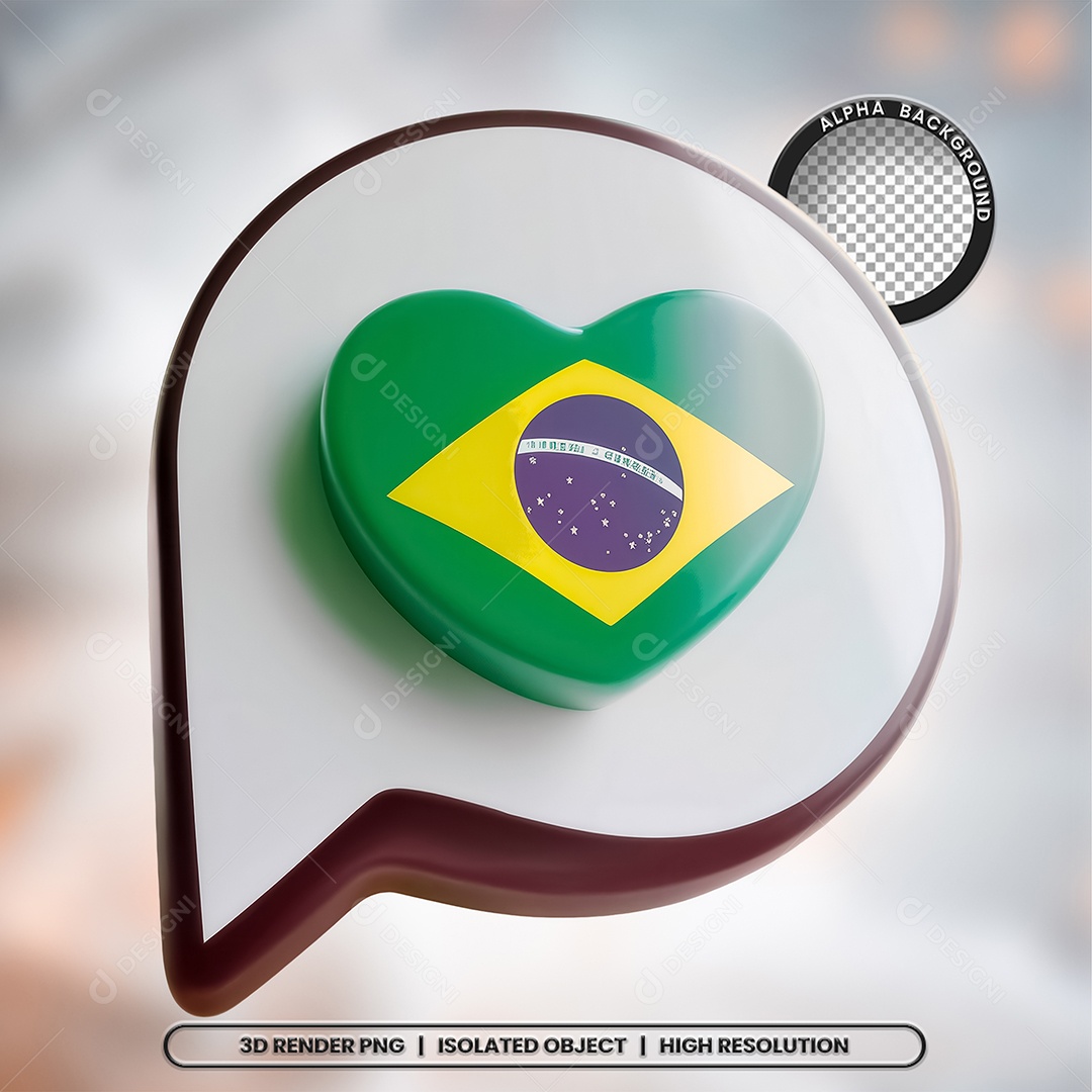 Elemento 3D Ícone Bandeira do Brasil para Composição PSD