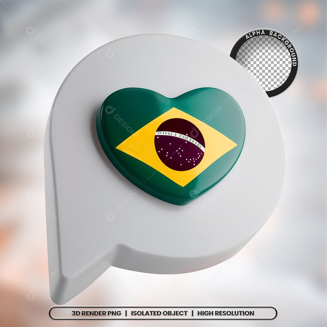 Elemento 3D Ícone Bandeira do Brasil para Composição PSD