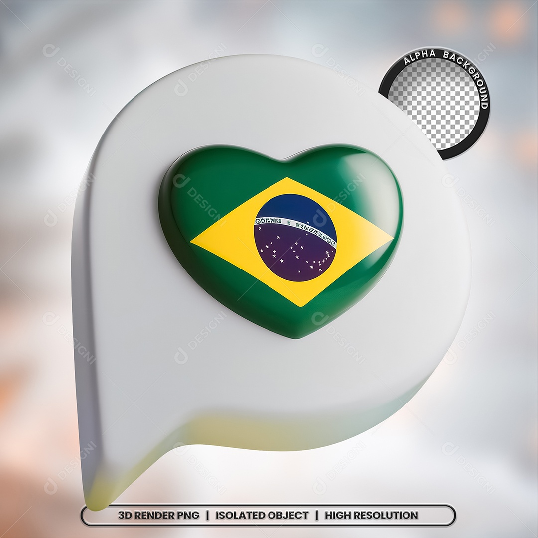 Elemento 3D Ícone Bandeira do Brasil para Composição PSD
