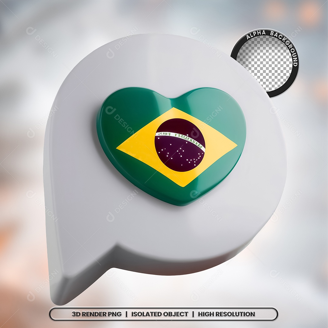 Elemento 3D Ícone Bandeira do Brasil para Composição PSD