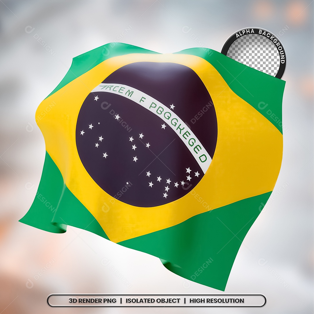 Elemento 3D Bandeira do Brasil para Composição PSD