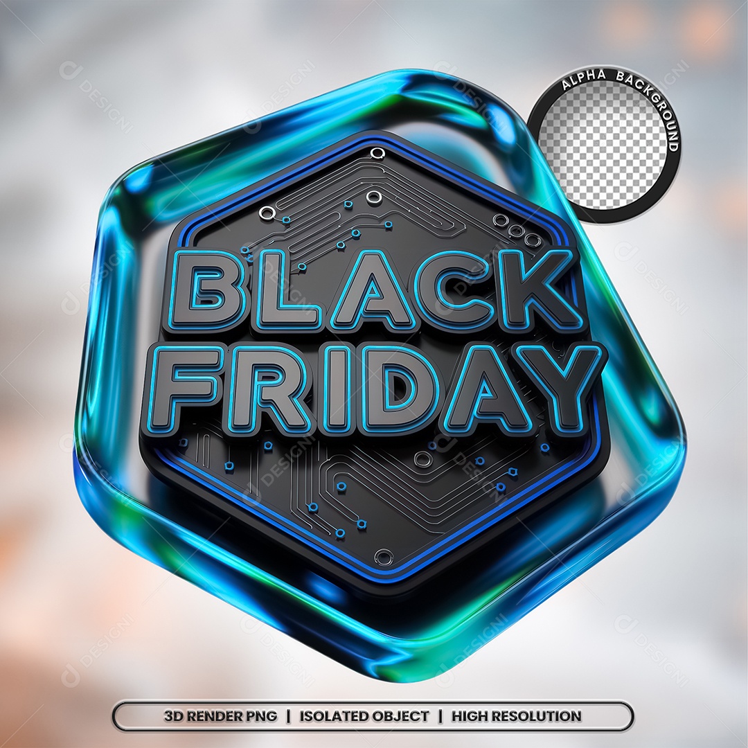Black Friday Selo 3D Preto e Azul Composição PSD