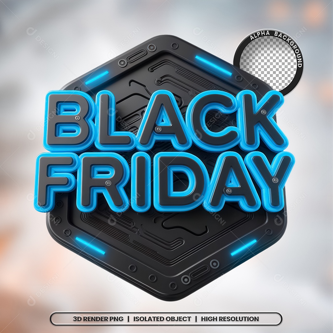 Black Friday Selo 3D Preto e Azul para Composição PSD