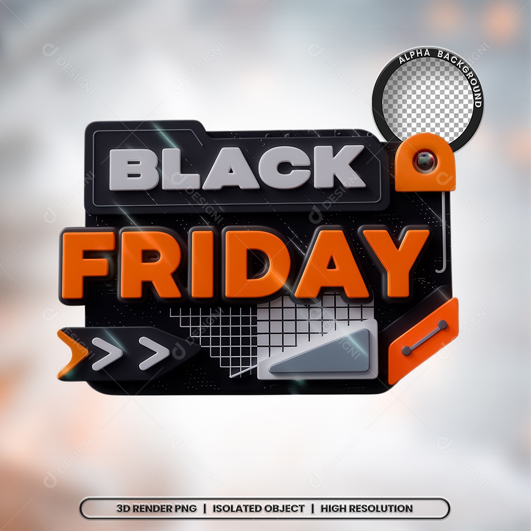 Selo 3D Black Friday Branco e Laranja para Composição PSD