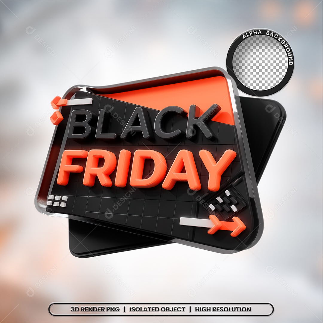 Black Friday Selo 3D Preto e Laranja para Composição PSD