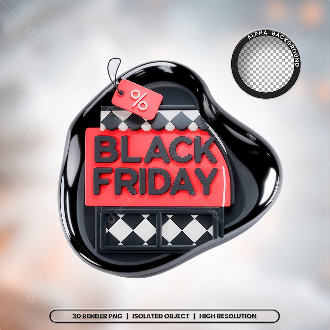 Black Friday Selo 3D Vermelho e Preto para Composição PSD