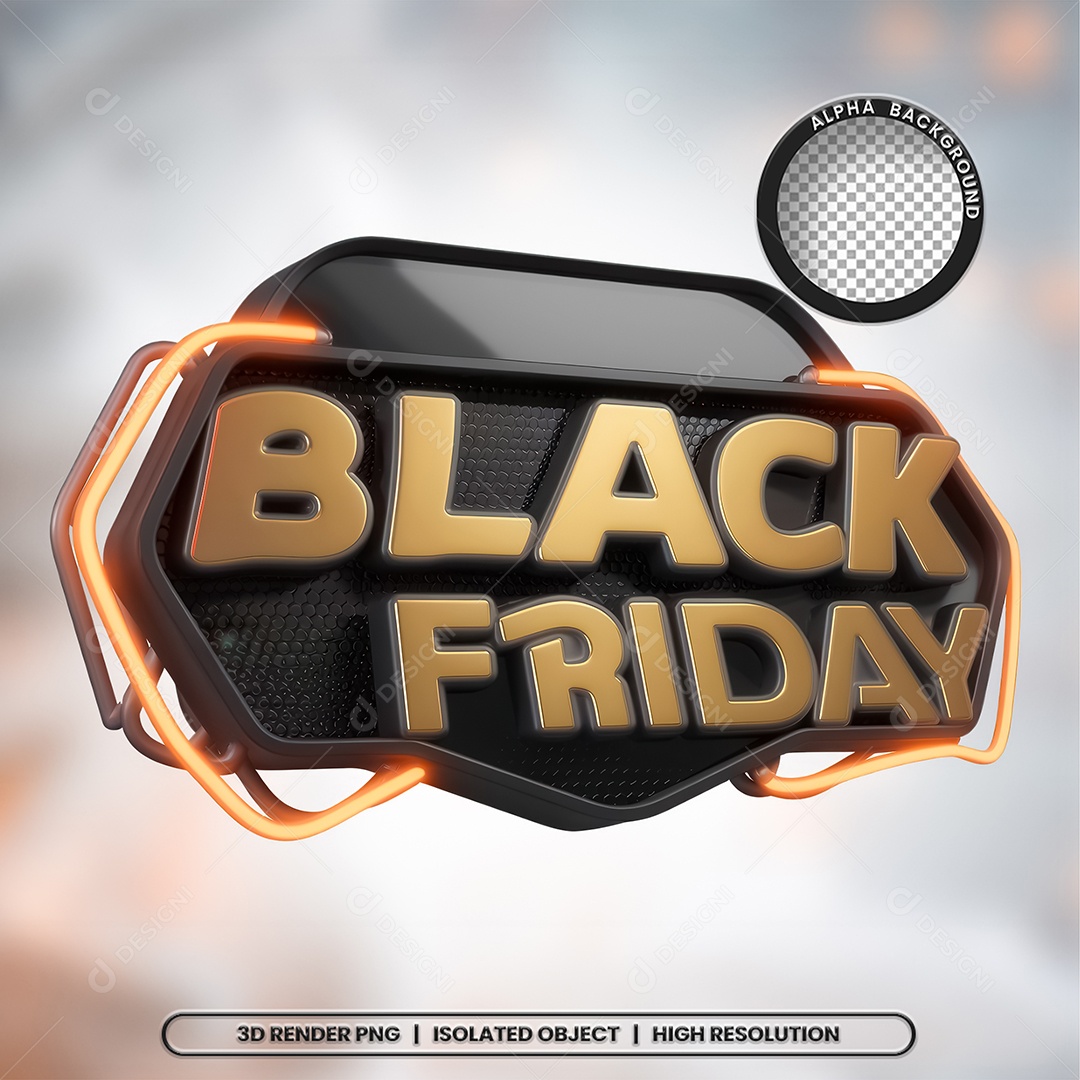 Selo 3D Black Friday Dourado e Preto para Composição PSD