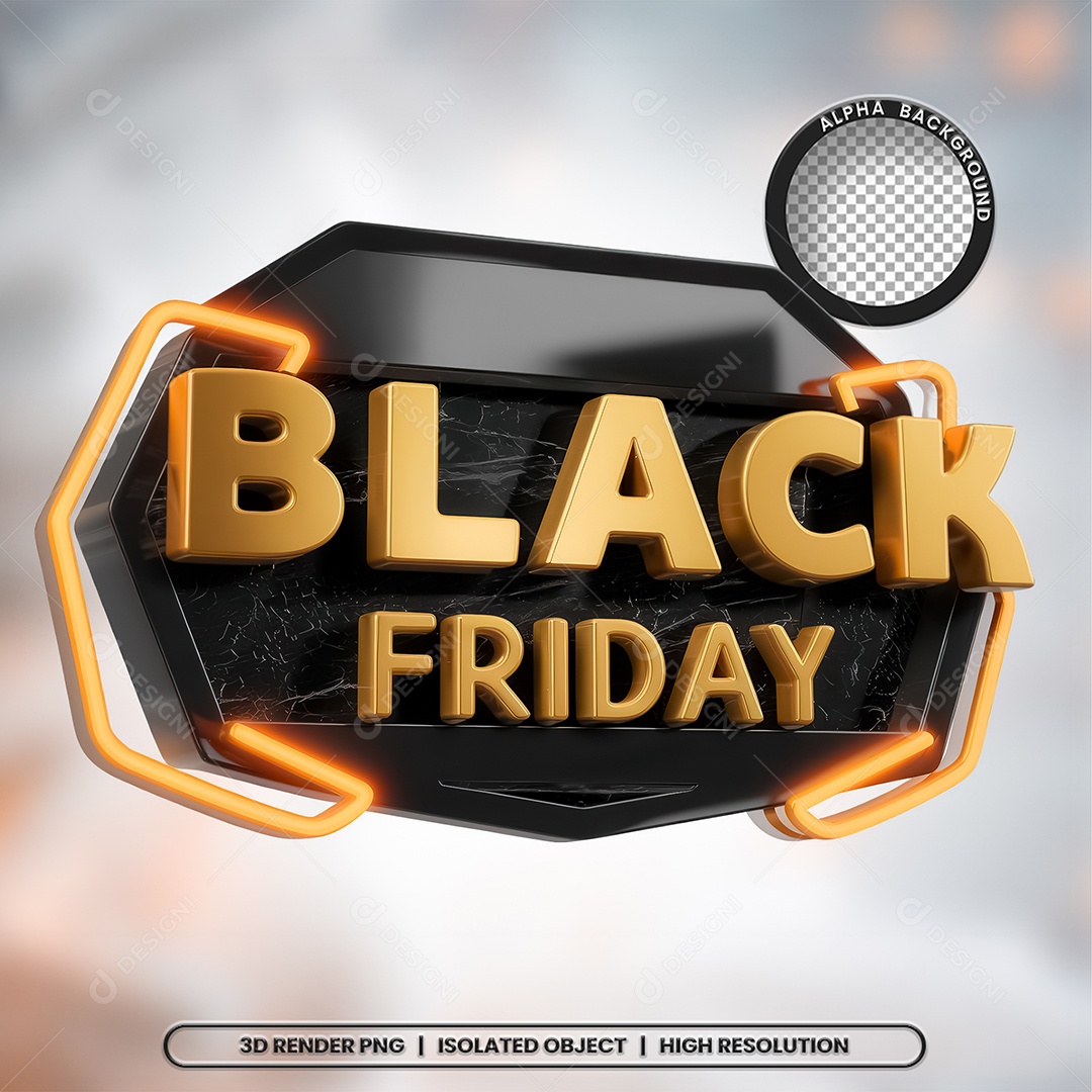 Selo 3D Black Friday Dourado e Preto para Composição PSD