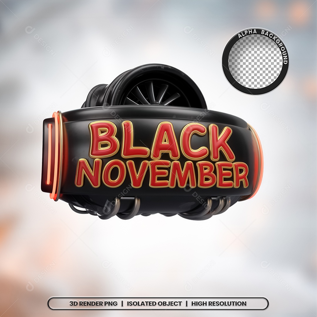 Selo 3D Black November para Composição PSD