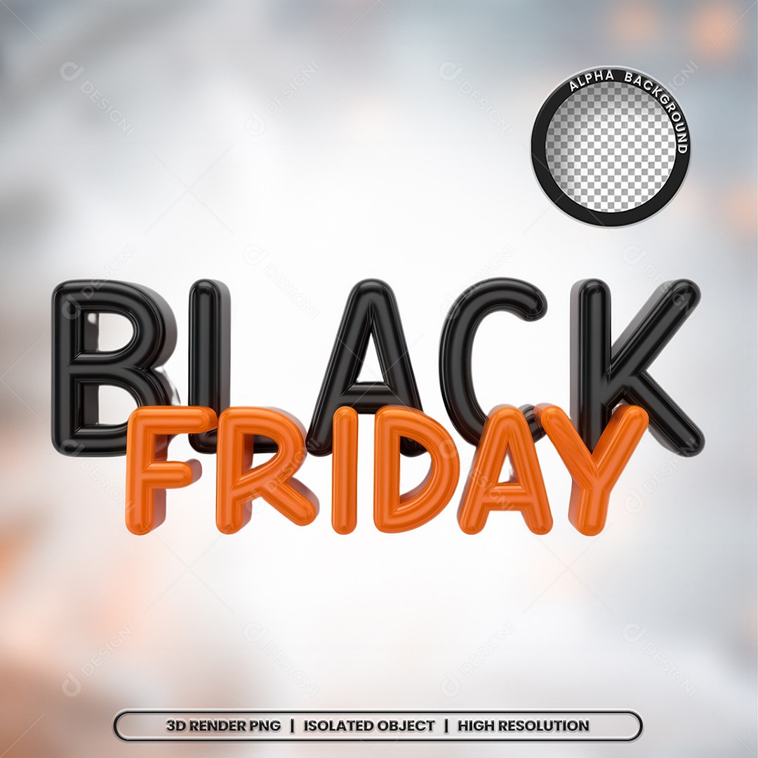Selo 3D Black Friday Preto e Laranja para Composição PSD