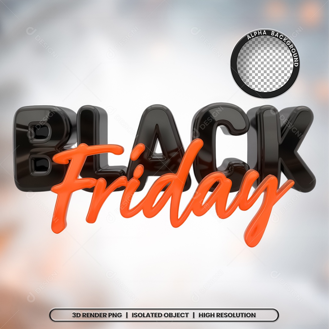 Selo 3D Black Friady Preto e Vermellho para Composição PSD