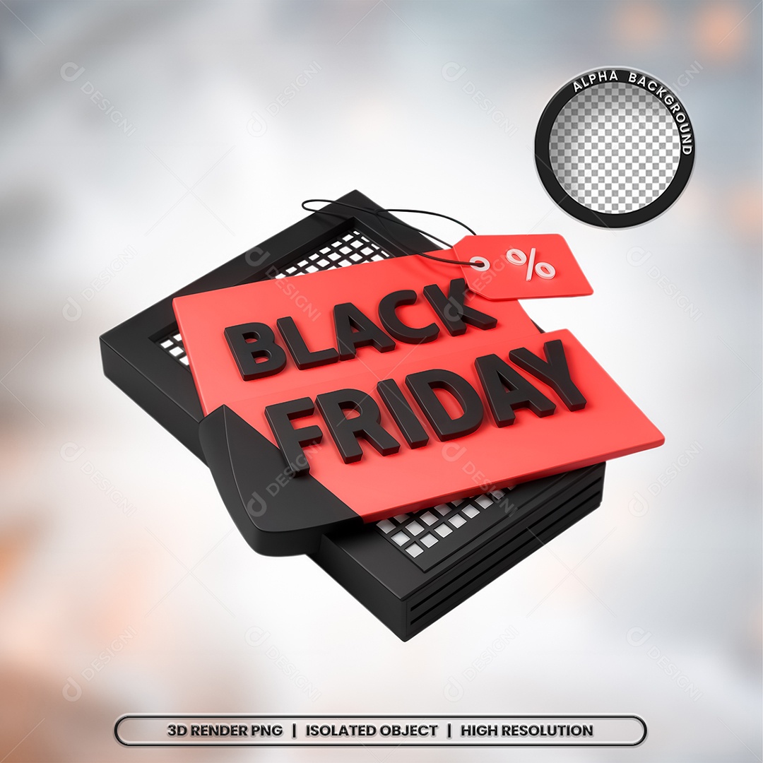 Selo 3D Black Friday Vermelho e Preto para Composição PSD