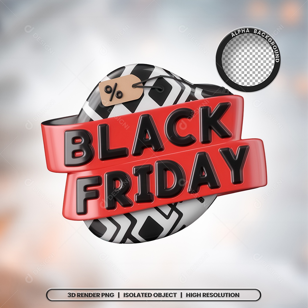 Selo 3D Black Friday Vermelho e Preto para Composição PSD