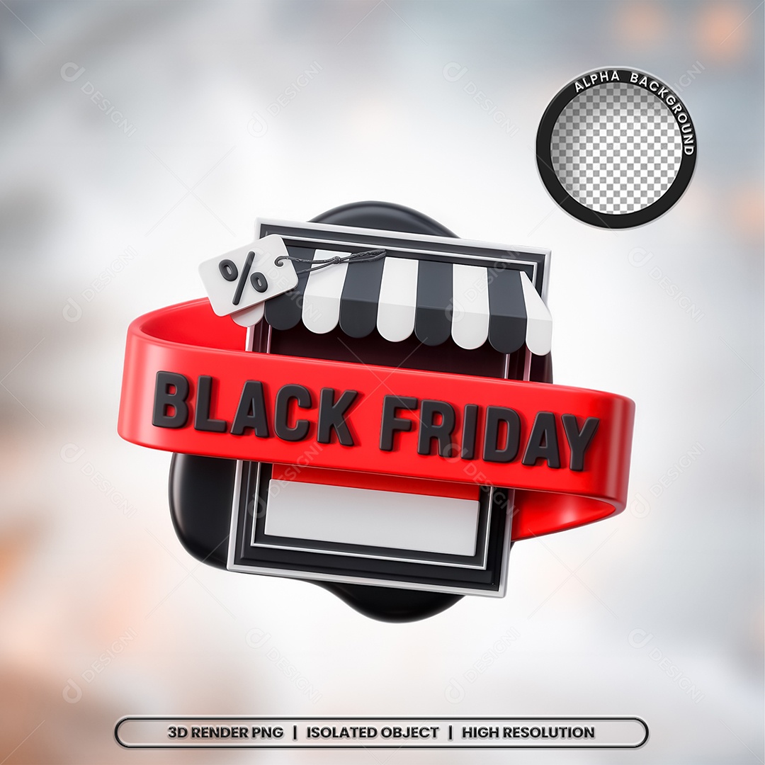 Selo 3D Black Friday Vermelho e Preto para Composição PSD
