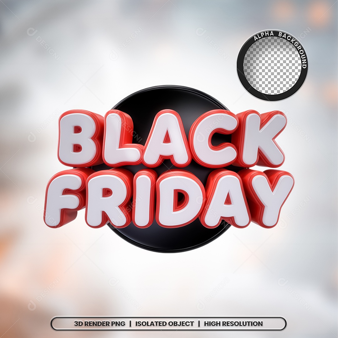 Selo 3D Black Friday Branco e Vermelho para Composição PSD