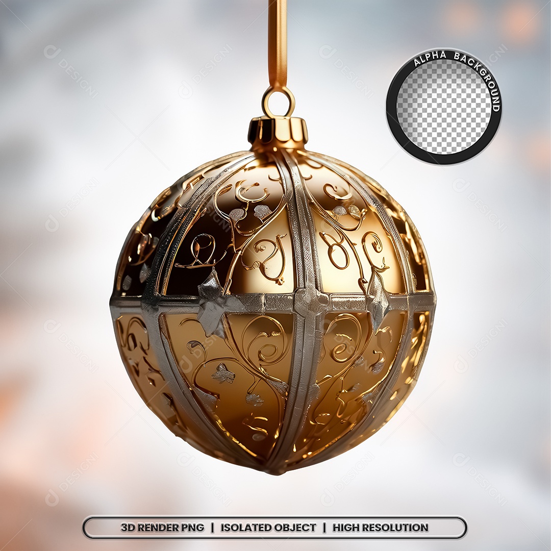 Elemento 3D Bola Dourada Decoração de Natal Composição PSD