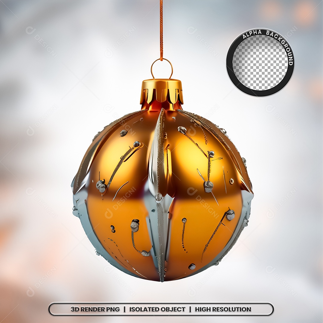 Elemento 3D Bola Dourada Decoração de Natal Composição PSD