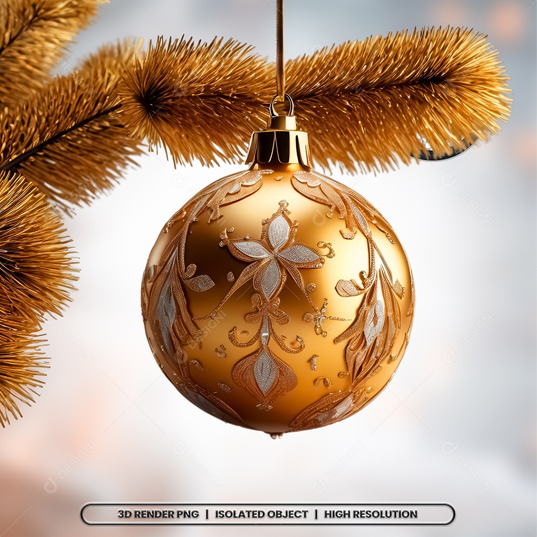 Elemento 3D Bola Dourada Decoração de Natal Composição PSD