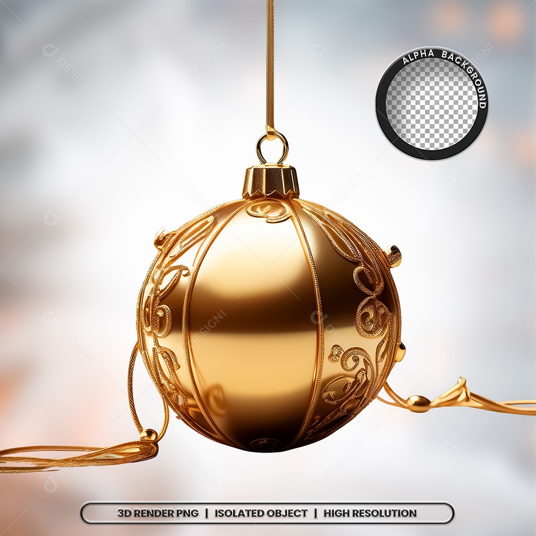 Elemento 3D Bola Dourada Decoração de Natal Composição PSD